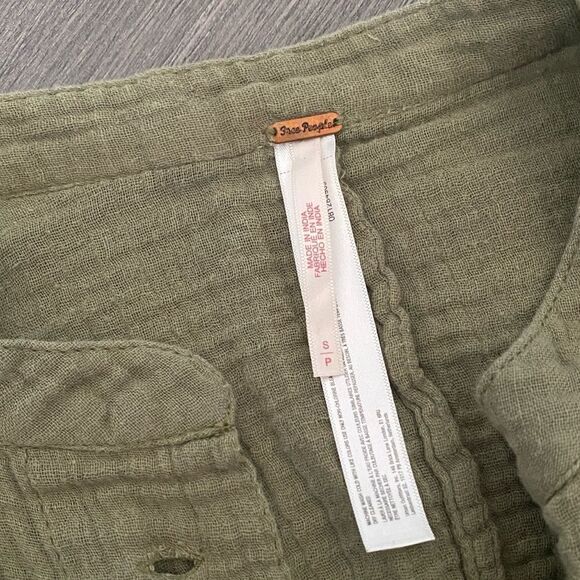 Free People Top Dolman Drape Poncho Flowy Cotton Olive Oversized - Picture 3 of 12